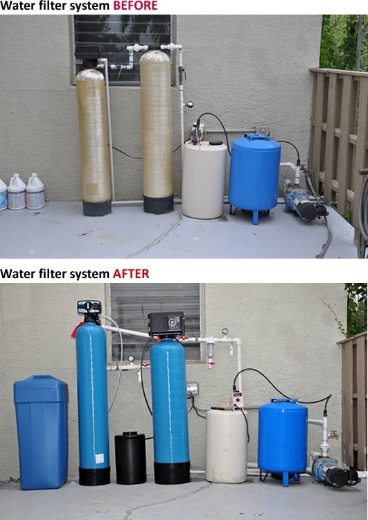 Pictured: Greensand Iron Filter IR 2510 and Softener 5600 Meter 48K Grain